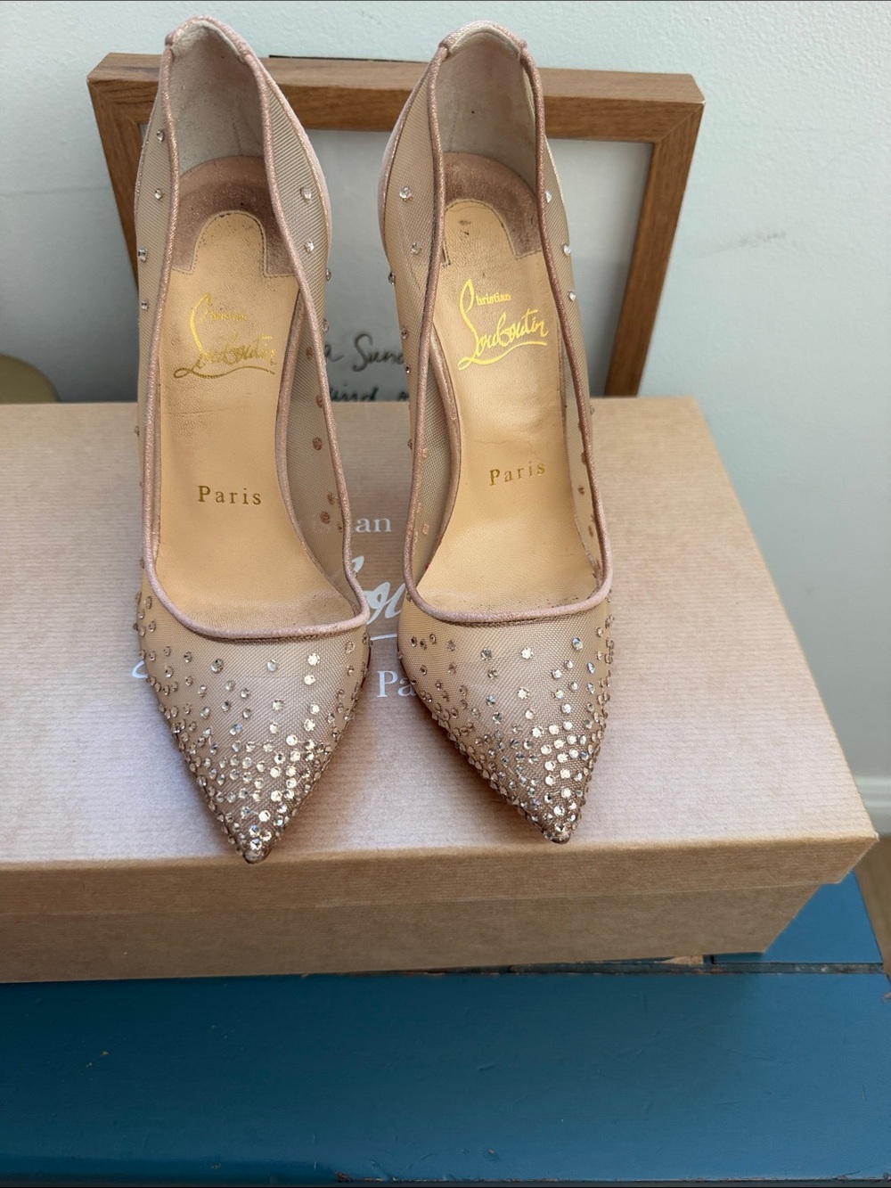 Christian Louboutin Nude Crystal-Studded Pointed Pumps